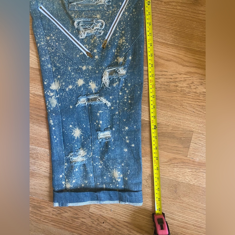 Custom Saint Roper Blue Distressed Men's Biker Style Jeans - Picture 7 of 8